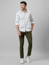 Mens White Floral Printed Opaque Casual Cotton Regular Fit Shirt