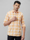 Mens Orange Checked Casual Shirt Full Sleeves With Spread Collar