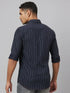 Men Navy Blue Striped Line Sustainable Casual Shirt With Spread Collar