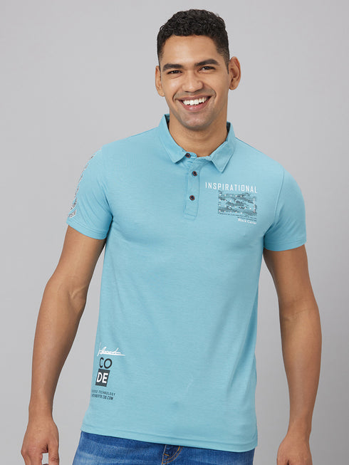 Men Sky Blue Solid Polyester lounge T-Shirt