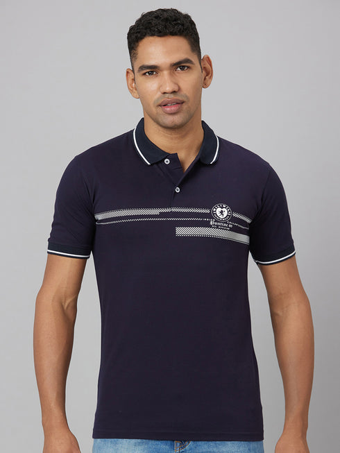 Men Navy Blue Solid Lounge T-Shirt With Printed Logo