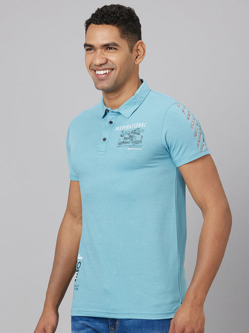 Men Sky Blue Solid Polyester lounge T-Shirt