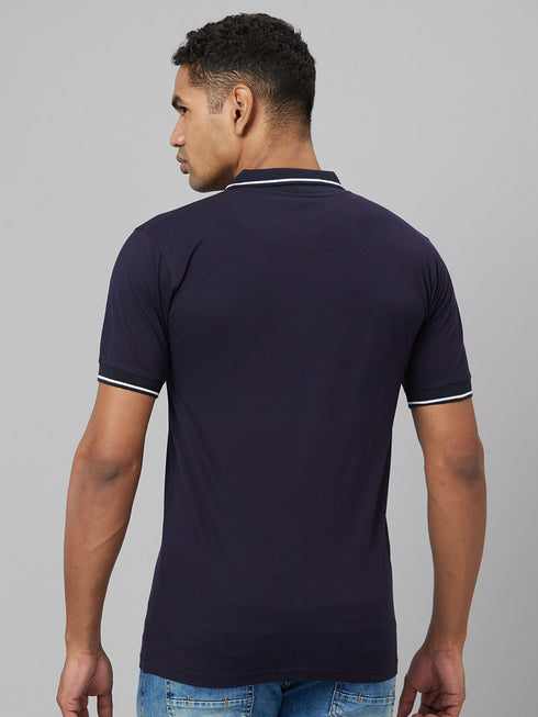 Men Navy Blue Solid Lounge T-Shirt With Printed Logo