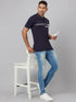 Men Navy Blue Solid Lounge T-Shirt With Printed Logo