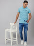 Men Sky Blue Solid Polyester lounge T-Shirt