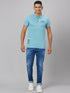 Men Sky Blue Solid Polyester lounge T-Shirt