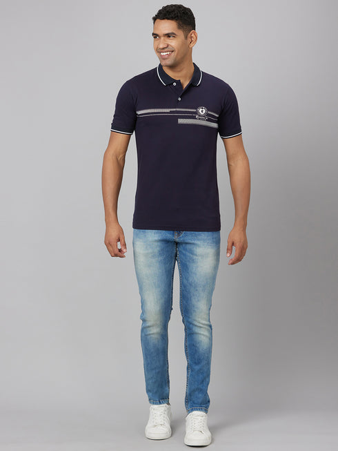 Men Navy Blue Solid Lounge T-Shirt With Printed Logo