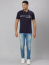 Men Navy Blue Solid Lounge T-Shirt With Printed Logo
