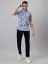 Mens White Floral Printed Spread Collar Cotton Linen Casual Shirt