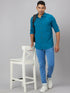 Men Teal Blue Solid Sustainable Casual Shirt Full Sleeves