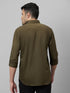 Mens Olive Green printed Spread Collar Cotton Linen Casual Shirt