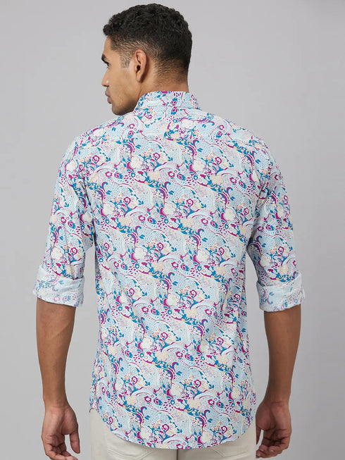 Men Sky Color Floral Print Sustainable Casual Shirt