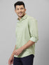 Mens Light Green Cotton Linen Opaque Spread Collar Casual Shirt