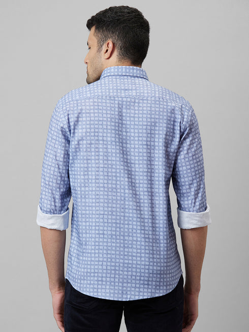 Mens Lavender Checked Spread Collar Cotton Linen Regular Fit Casual Shirt