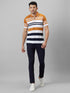 Mens Orange Striped Formal T-Shirt With Half Sleeves And Spread Collar