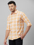 Mens Orange Checked Casual Shirt Full Sleeves With Spread Collar