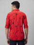 Mens Red Geometric Printed Cotton Linen Casual Shirt