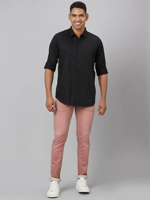 Mens Black Polka Dotted Sustainable Casual Shirt With Full Sleeves