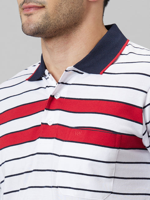 Mens Striped Casual T-Shirt With Half Sleeves And Spread Collar