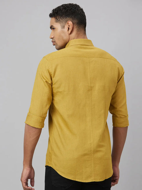 Men Mustard Solid Sustainable Casual Shirt With Spread Collar