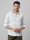 Mens White Floral Printed Opaque Casual Cotton Regular Fit Shirt