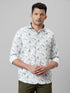 Mens White Floral Printed Opaque Casual Cotton Regular Fit Shirt