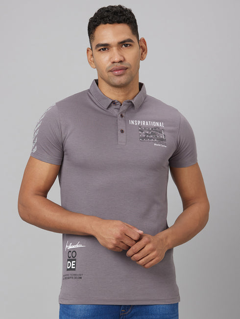 Men Grey Solid Lounge With Printed Logo T-Shirt