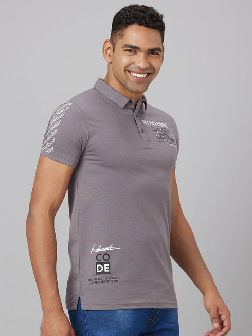 Men Grey Solid Lounge With Printed Logo T-Shirt