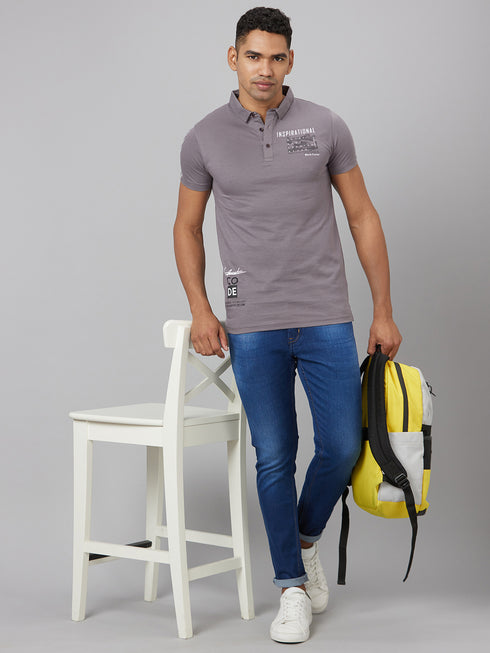 Men Grey Solid Lounge With Printed Logo T-Shirt
