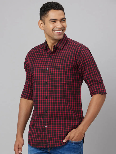 Men Red & Black Checked Sustainable Casual Shirt
