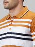 Mens Orange Striped Formal T-Shirt With Half Sleeves And Spread Collar