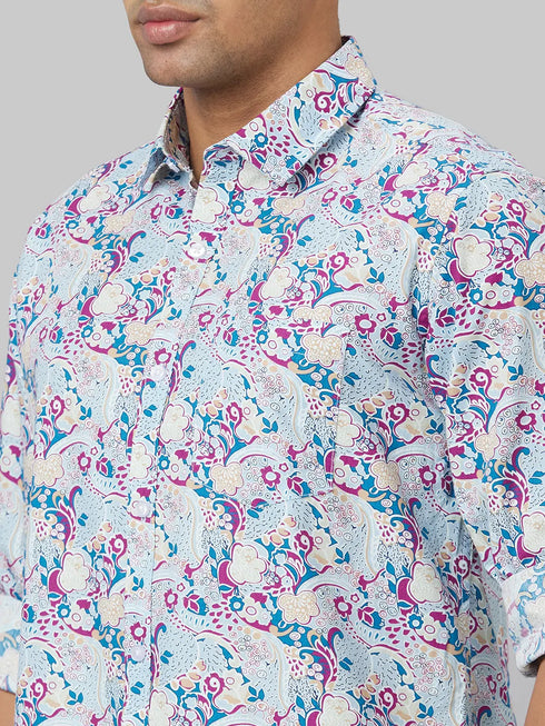 Men Sky Color Floral Print Sustainable Casual Shirt