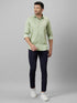 Mens Light Green Cotton Linen Opaque Spread Collar Casual Shirt