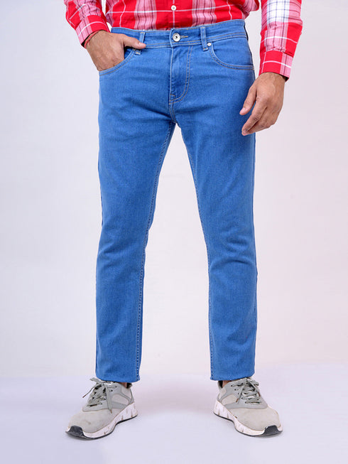 Mens Solid Light Blue Mid Rise Stretchable Jeans
