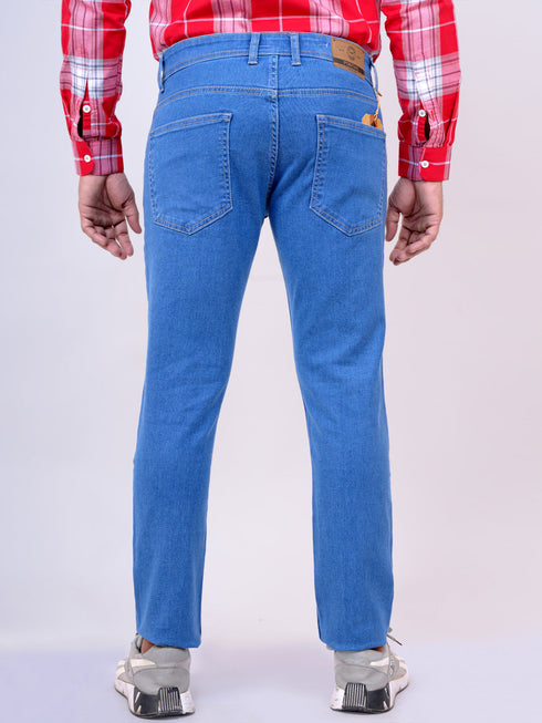 Mens Solid Light Blue Mid Rise Stretchable Jeans