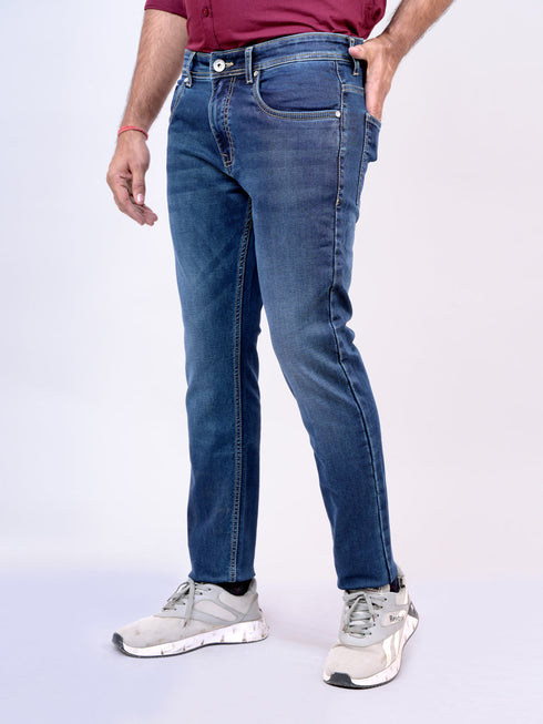Mens Blue Mid Rise Regular Fit Stretchable Jeans