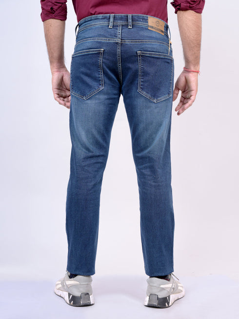 Mens Blue Mid Rise Regular Fit Stretchable Jeans