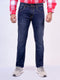 Mens Dark Blue Orange Thread Stretchable Jeans