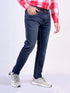 Mens Dark Blue Orange Thread Stretchable Jeans