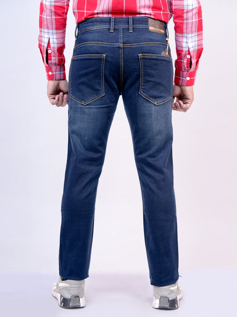 Mens Dark Blue Orange Thread Stretchable Jeans
