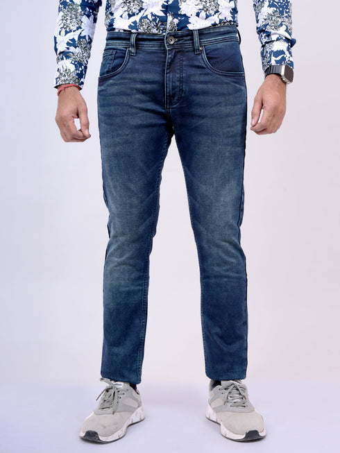 Mens Blue Mid Rise Stretchable Jeans