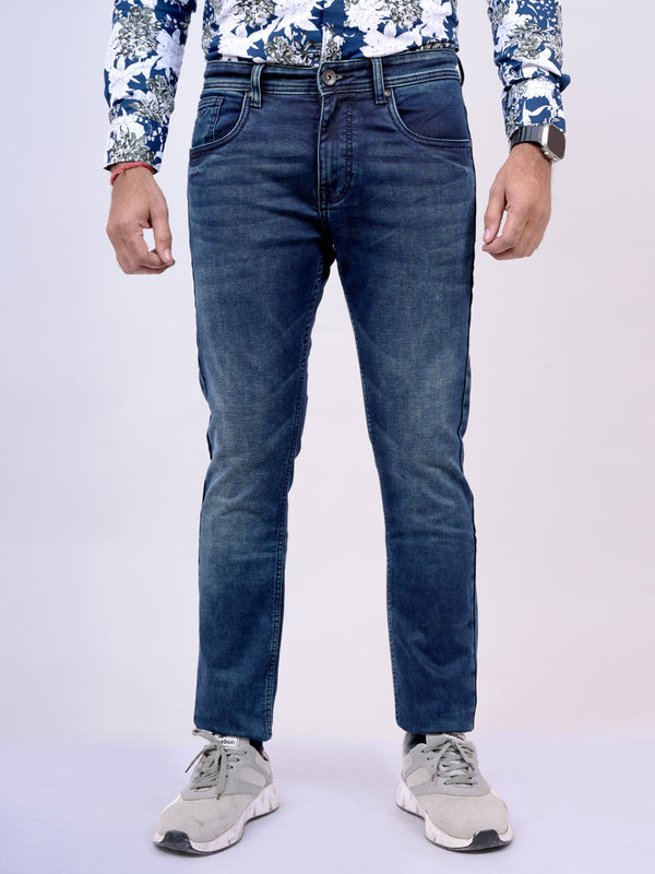 Mens Blue Mid Rise Stretchable Jeans