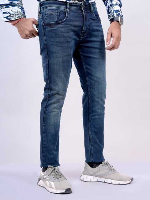 Mens Blue Mid Rise Stretchable Jeans