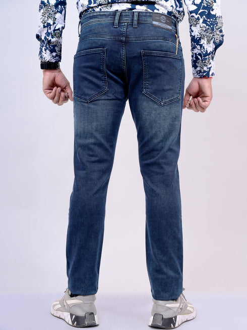 Mens Blue Mid Rise Stretchable Jeans