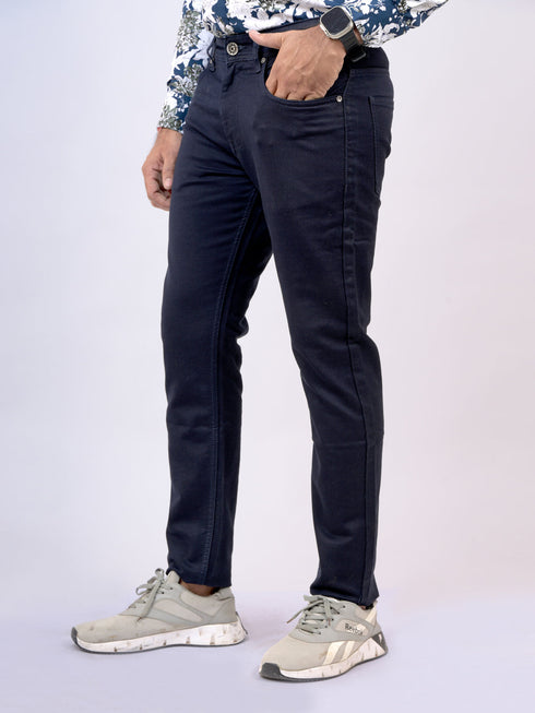 Mens Solid Blue Mid Rise Stretchable Jeans