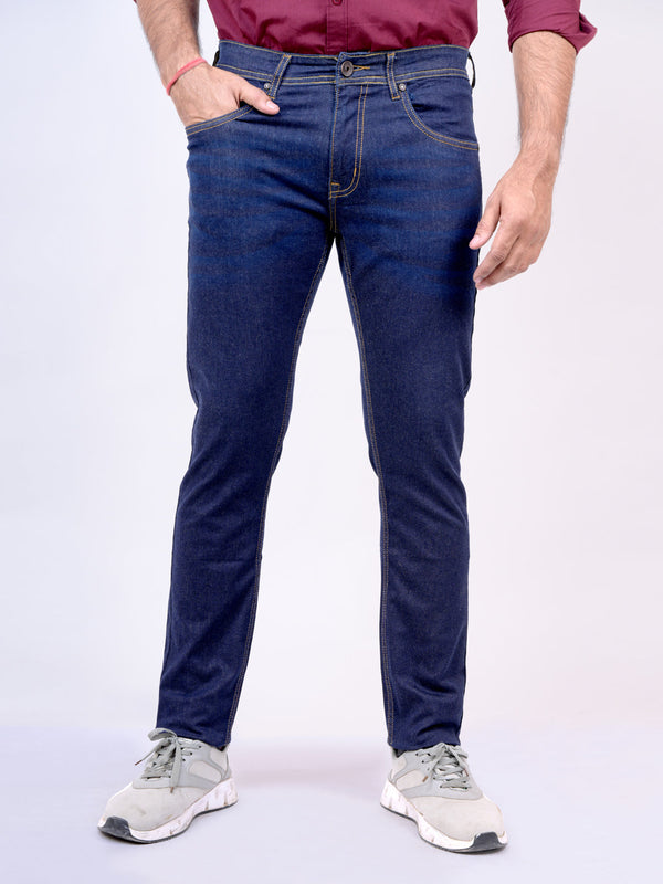 Mens Dark Blue Mid Rise Stretchable Jeans