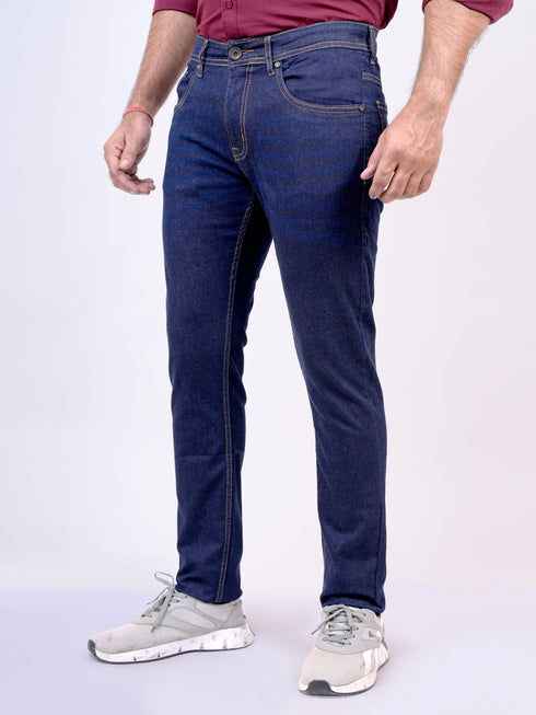 Mens Dark Blue Mid Rise Stretchable Jeans