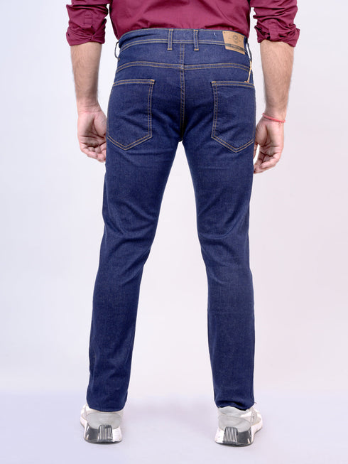 Mens Dark Blue Mid Rise Stretchable Jeans