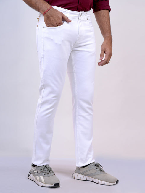 Mens White Stretchable Casual Jeans