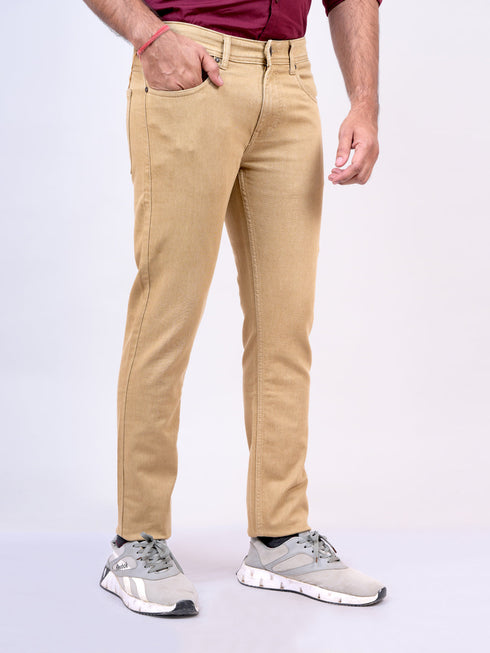 Mens Khaki Stretchable Casual Jeans